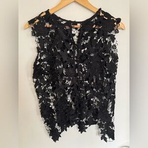 Elegant Black Lace Floral Vest